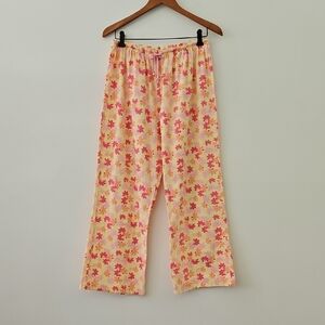 Cotton Lounge Pants Yellow Pink Floral Cool Girl Pajama Pants Size‎ Small-Medium